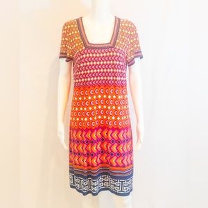 Laundry by Shelli Segal Orange, Punk and Navy Graphic Design Dress- medium